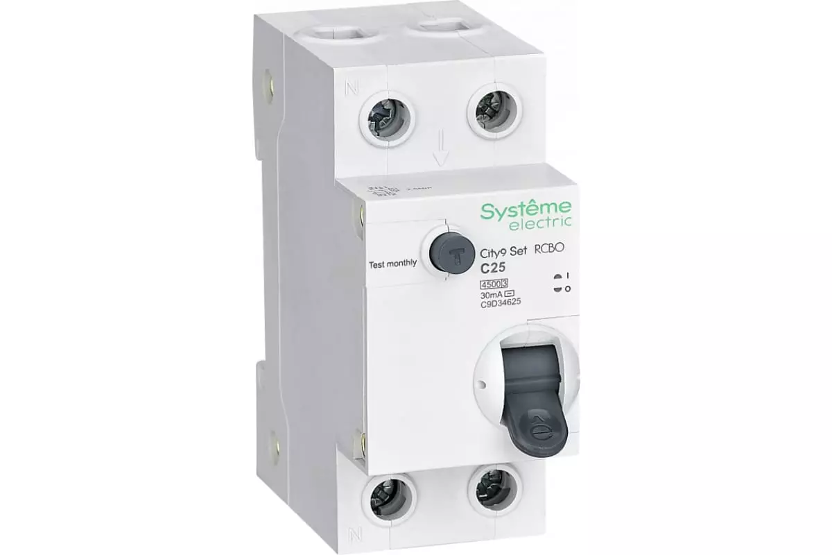 Дифавтомат Systeme Electric City9 2п (1P+N) C 25А 30мА тип AC 4.5кА 230В SE C9D34625