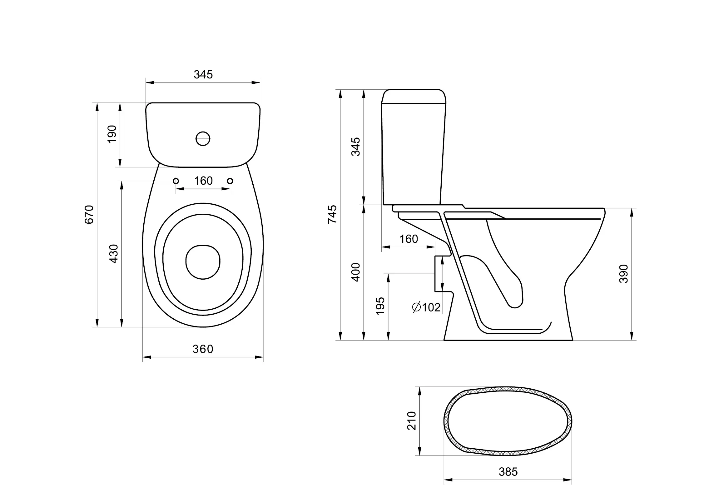 Унитаз Santeri PRO  1.P215.5.S00.00B.F горизонтальный выпуск, 1-режимный слив, сиденье полипропилен