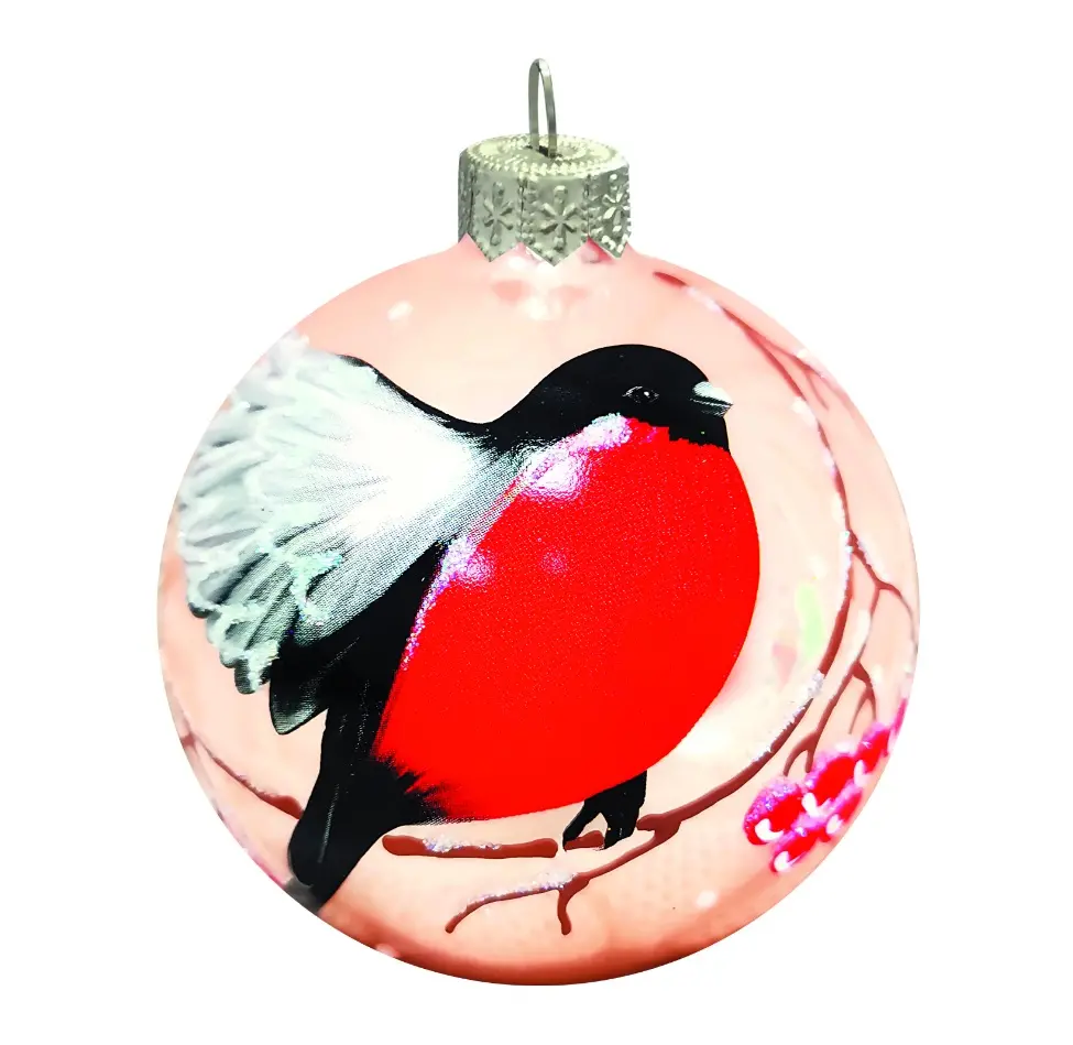 Елочный шар стекло Сказочный снегирь 2 8 см Коломеев КУ-80-214010