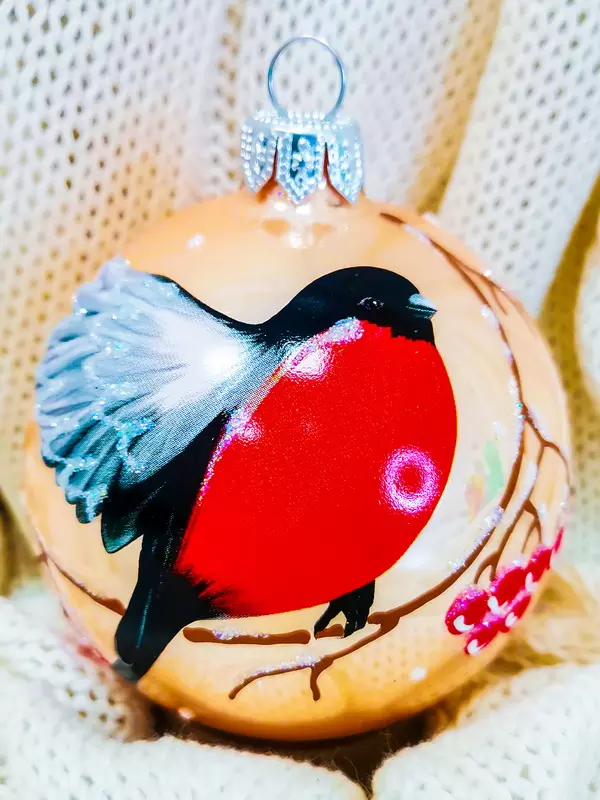 Елочный шар стекло Сказочный снегирь 2 8 см Коломеев КУ-80-214010