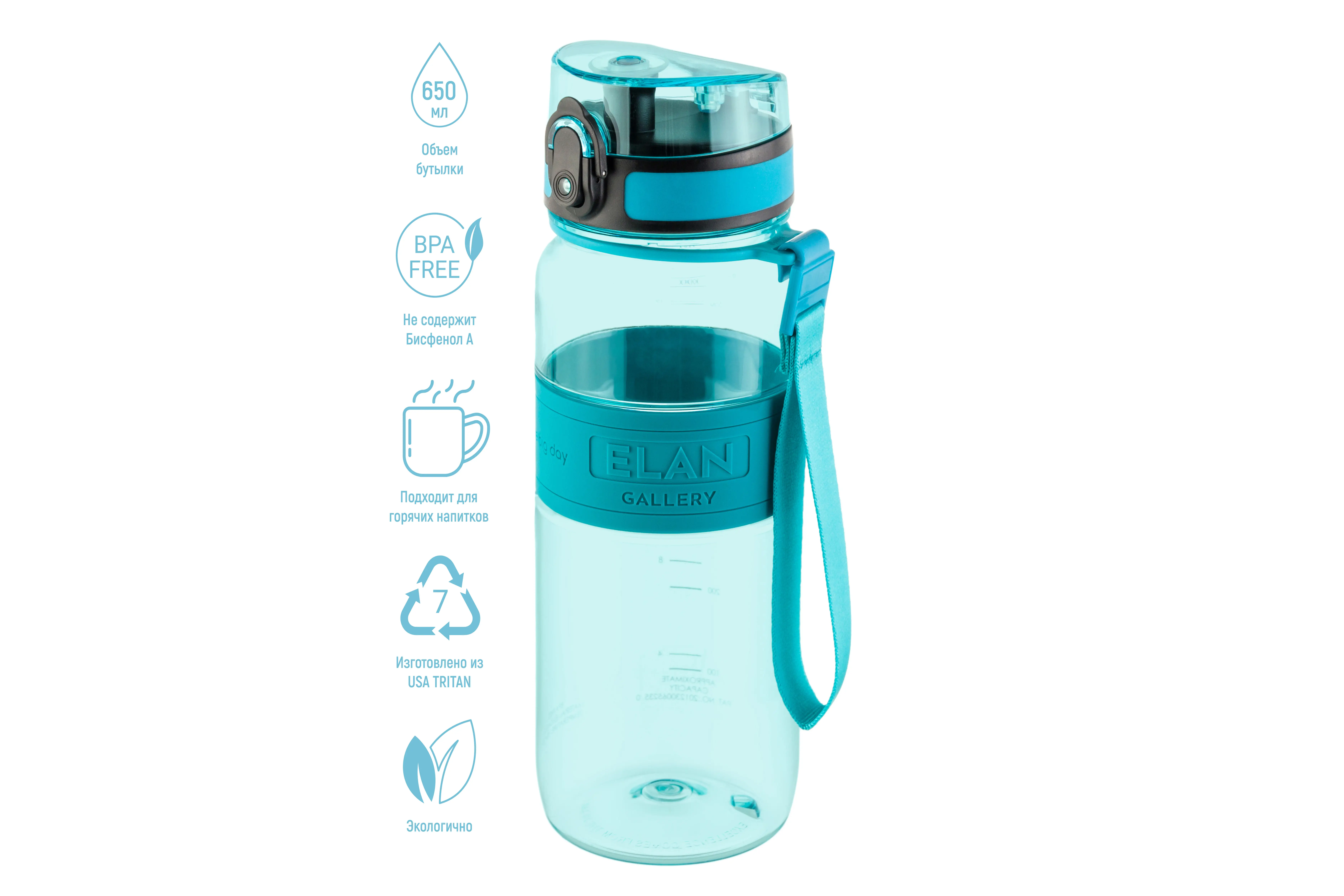 Бутылка для воды 650 мл 7,6*7,6*22,5 см Water Balance бирюза