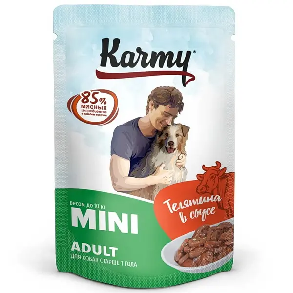 Влажный корм для собак Karmy Mini Adult телятина в соусе 80 гр.