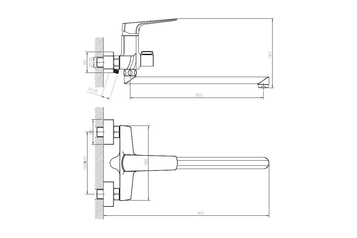 Смеситель для ванной с длинным изливом 43 см, TOKITO TOK-SEN-1015, цвет хром