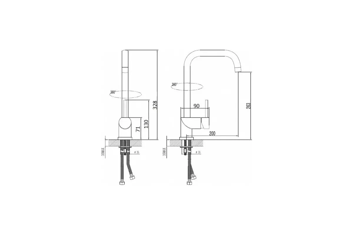 Смеситель для кухни, высокий излив, хром, ESKO K5, нерж. сталь