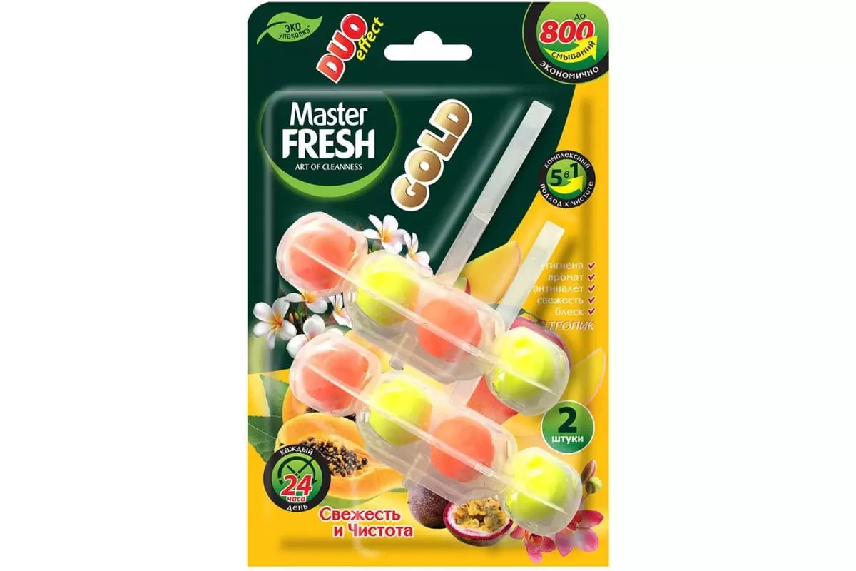 Подвесной блок для унитаза Master Fresh Duo Effect 5в1 формула Gold Тропик, 2 шт