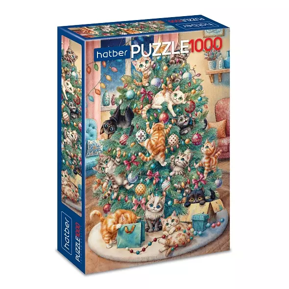 Новогодний пазл 1000 элементов 480х680 мм Мяу Елка Hatber Premium 093243