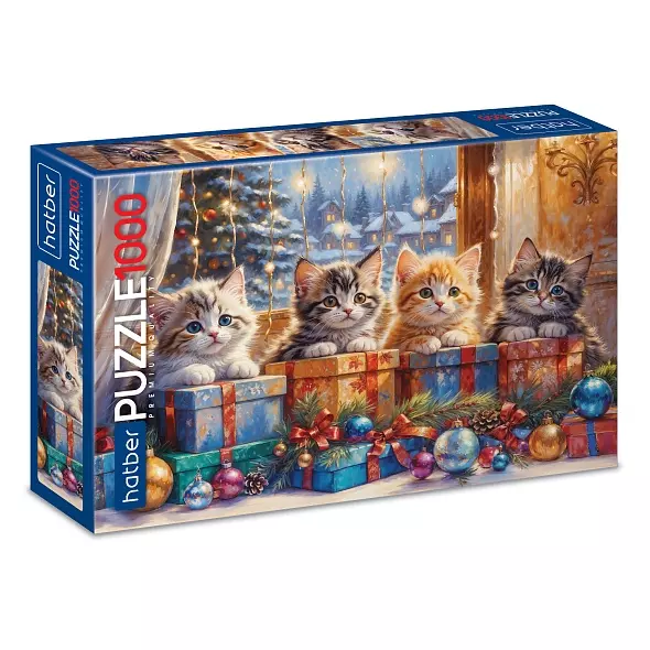 Новогодний пазл 1000 элементов 680х480 мм Котята с подарками Hatber Premium 093241