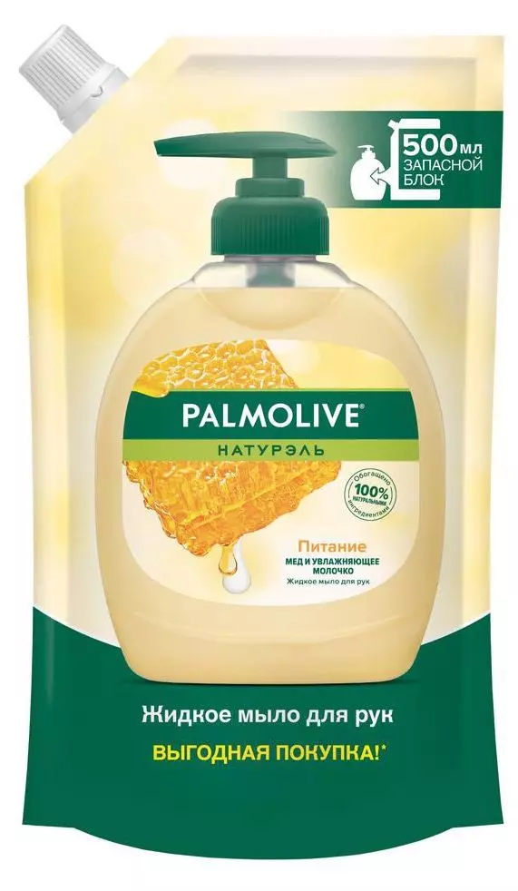 Мыло жидкое запасной блок Palmolive Питание (Мед и Увлажняющее молочко) 500 мл