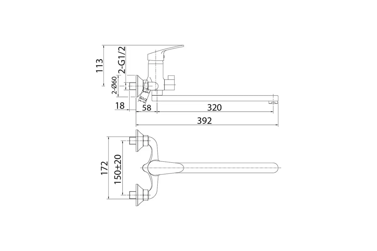 Смеситель для ванны, длинный излив 32 см, хром, Milardo Simp, SIMSB02M10, латунь