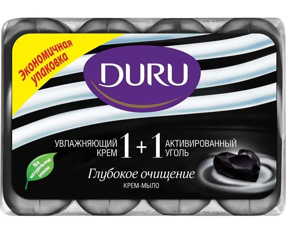 Мыло для рук DURU 1+1 Глубокое очищение, активированный уголь, 4*90 гр