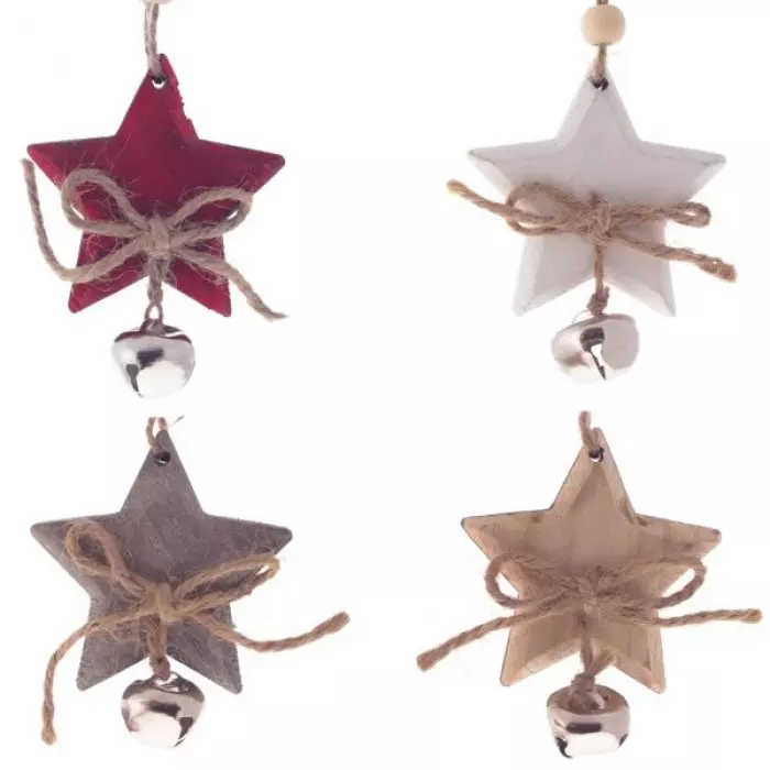 Новогоднее украшение Звезда, L6 W1,5 H8,5 см, 4 варианта, дерево, 401800
