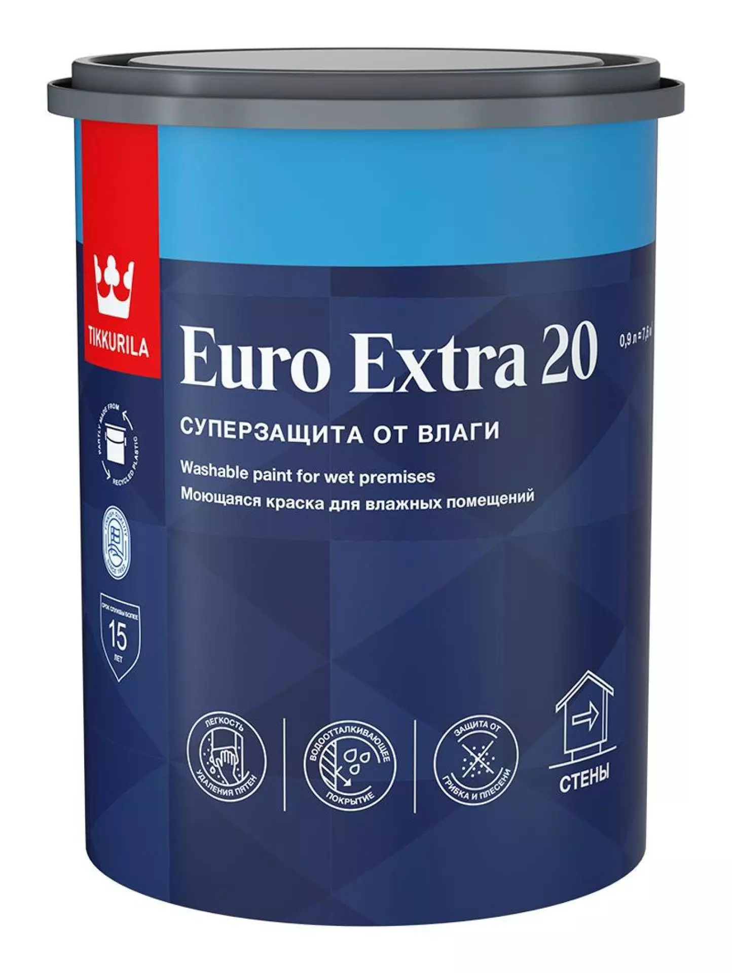 Краска влагостойкая Tikkurila Euro Extra 20 полуматовая база А белый 0,9 л