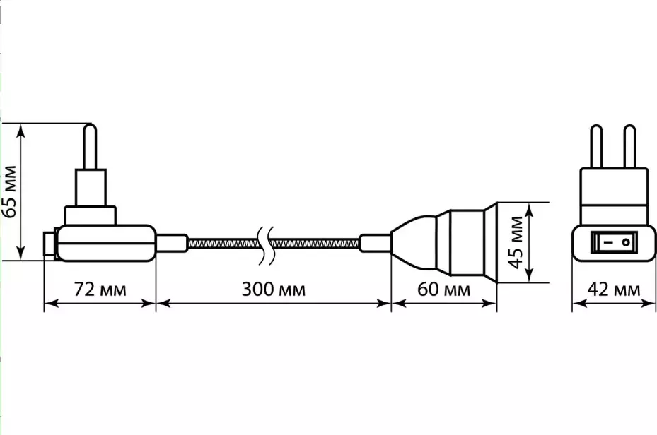Переходник вилка на Е27 с выключателем гибкий 300мм черный TDM SQ0335-1026
