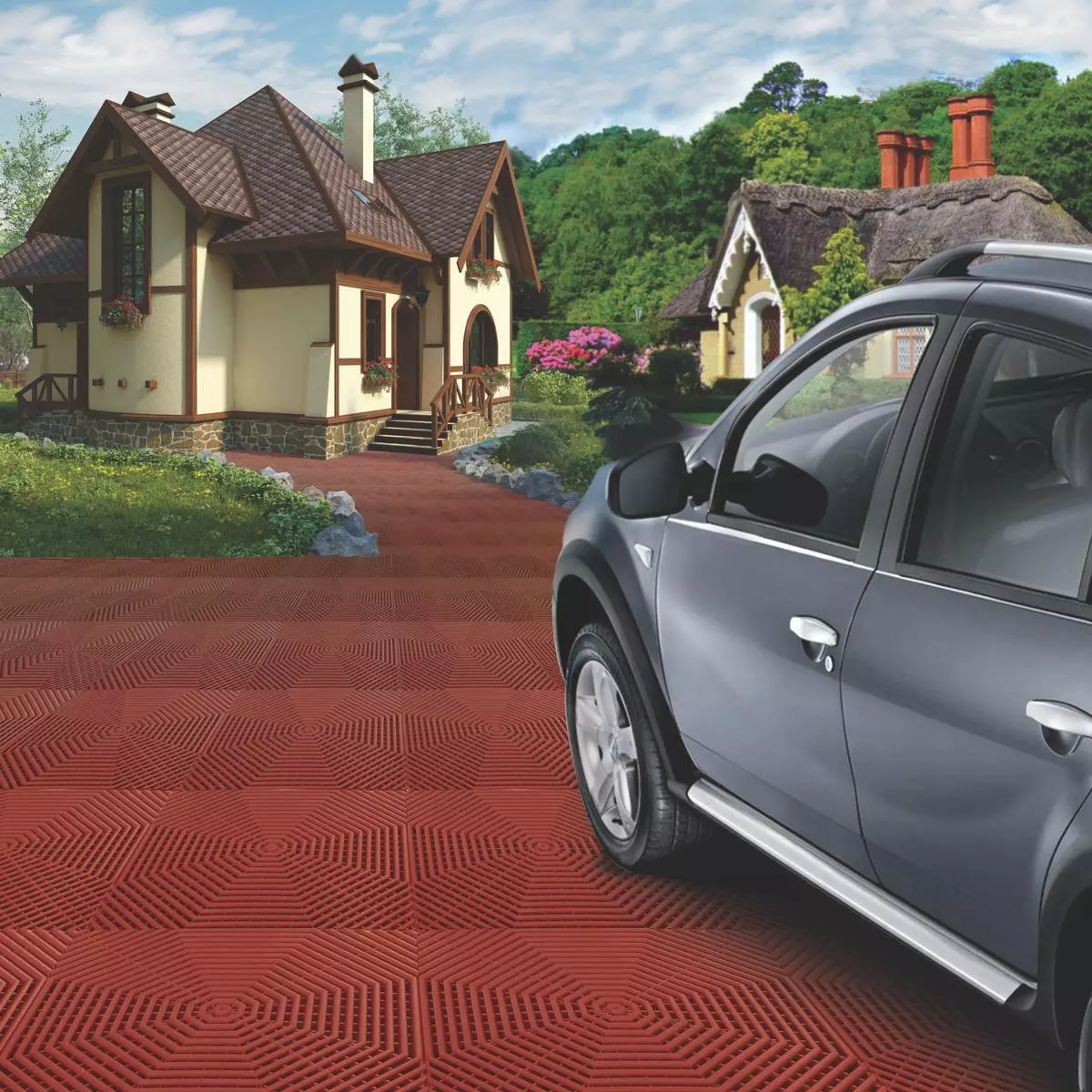 Плитка садовая для дорожек HELEX 40*40 см полипропилен, цвет терракот (уп. 6 шт)