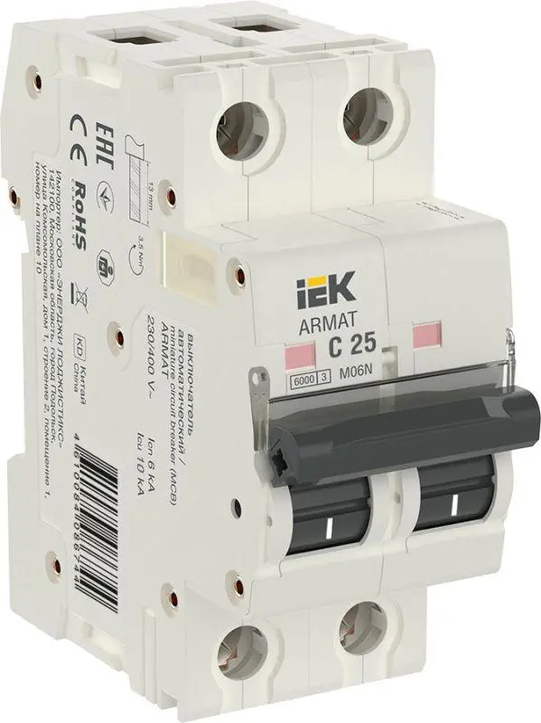 Автоматический выключатель IEK ARMAT 2п C 25А M06N AR-M06N-2-C025