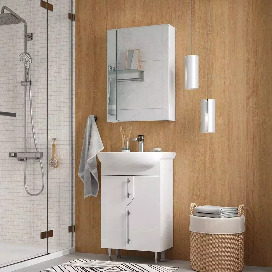 Тумба с раковиной напольная 50 см VOLNA Bruno/Бруно Т5 белый + рак. Рива 50, tnBRUN50.2D.R-01