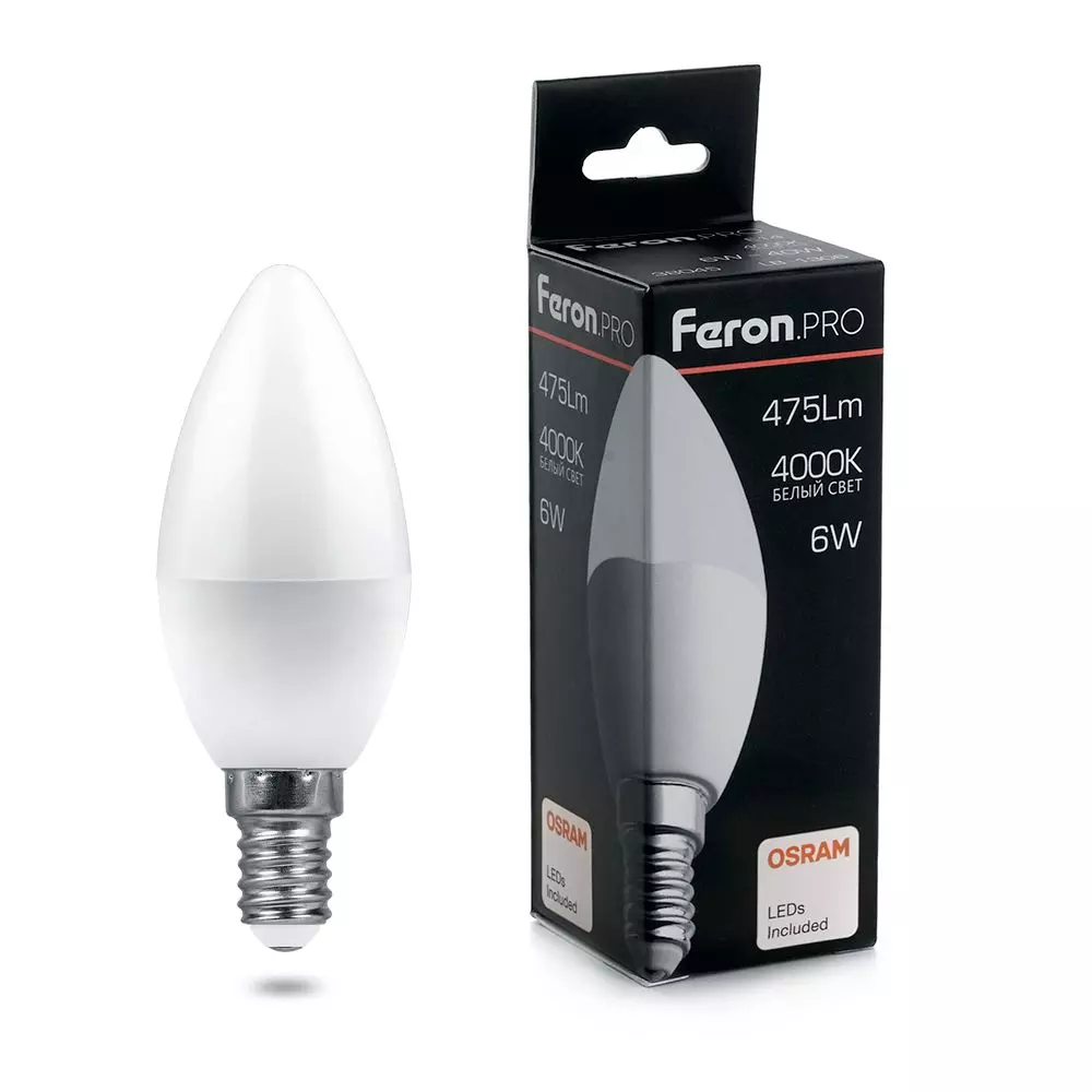 Лампа светодиодная Feron PRO Е14 230В 6Вт 4000К свеча нейтральный
