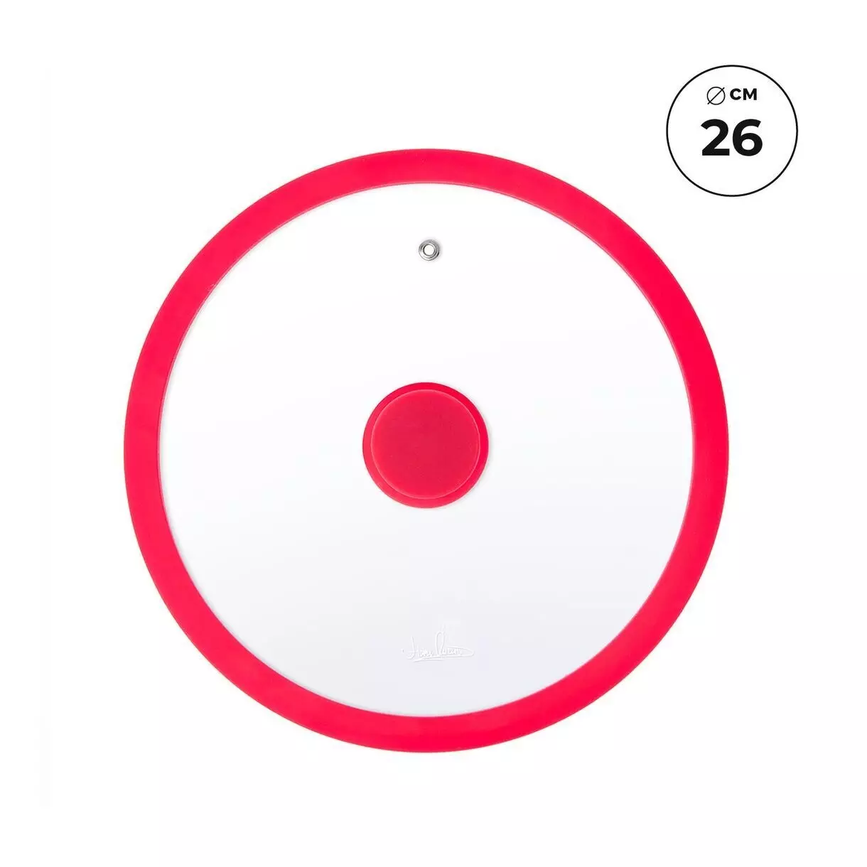 Крышка стеклянная 26 см с силиконовым ободом, красный, Home Queen