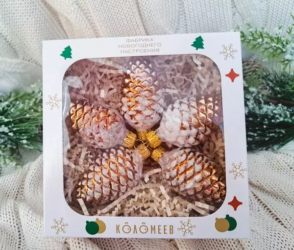 Елочные игрушки стекло (набор 5 штук) Шишки-13 золото Коломеев НФ-2322