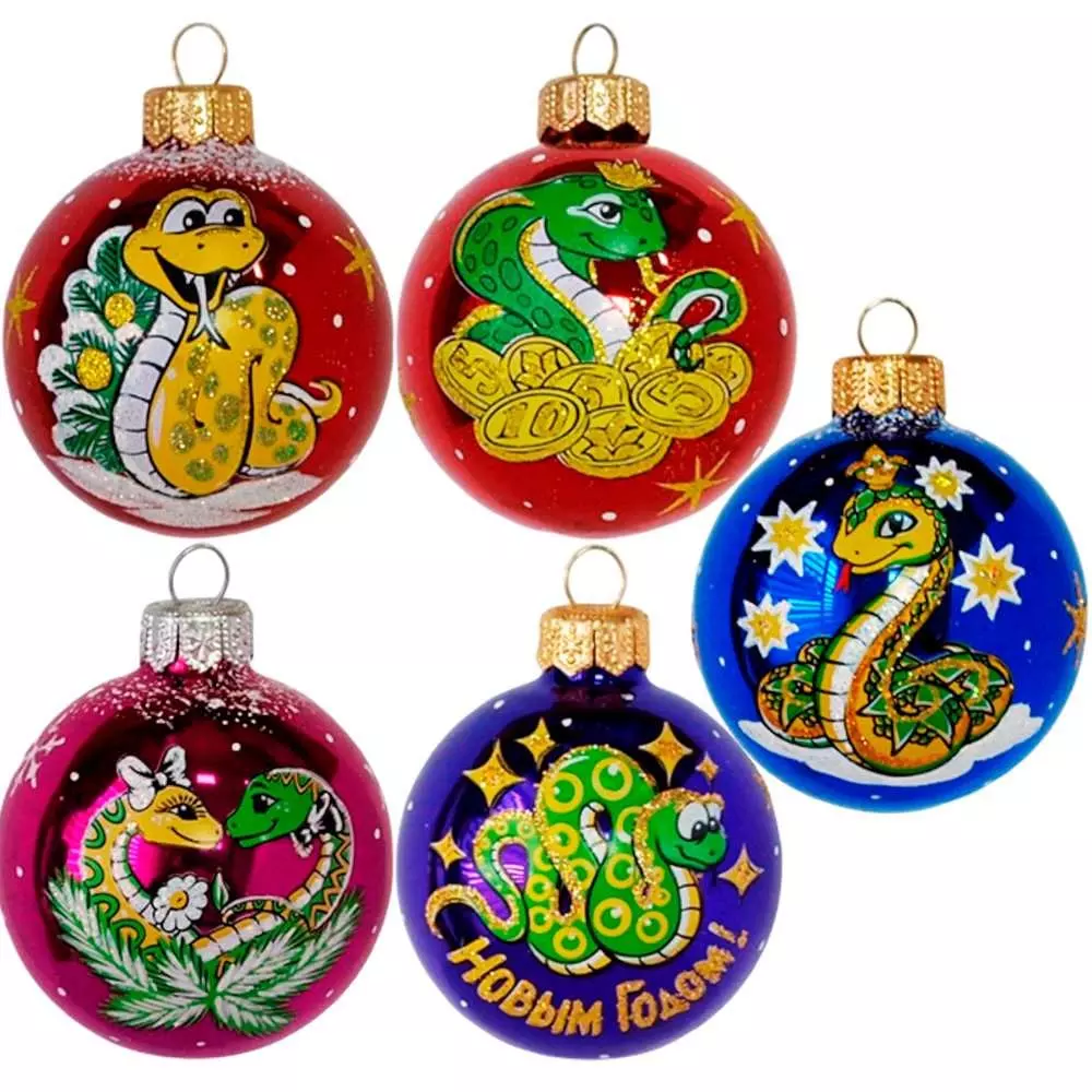 Елочный шар стекло Зодиак Змея (Символ года) 6 см в ассортименте Елочка С29