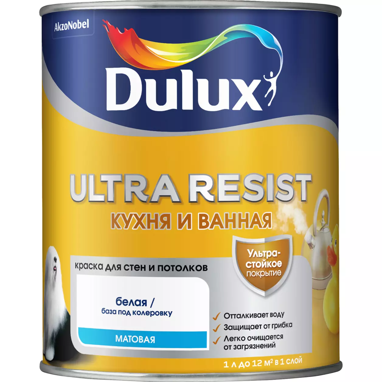 Краска для кухни и ванной Dulux Ultra Resist матовая BW 1 л 5757360