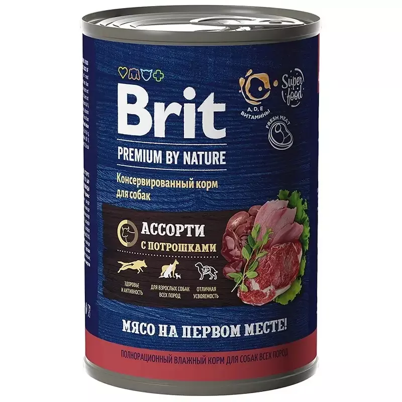 Консервы для собак Brit Premium by Nature Мясное ассорти с потрошками 410 г