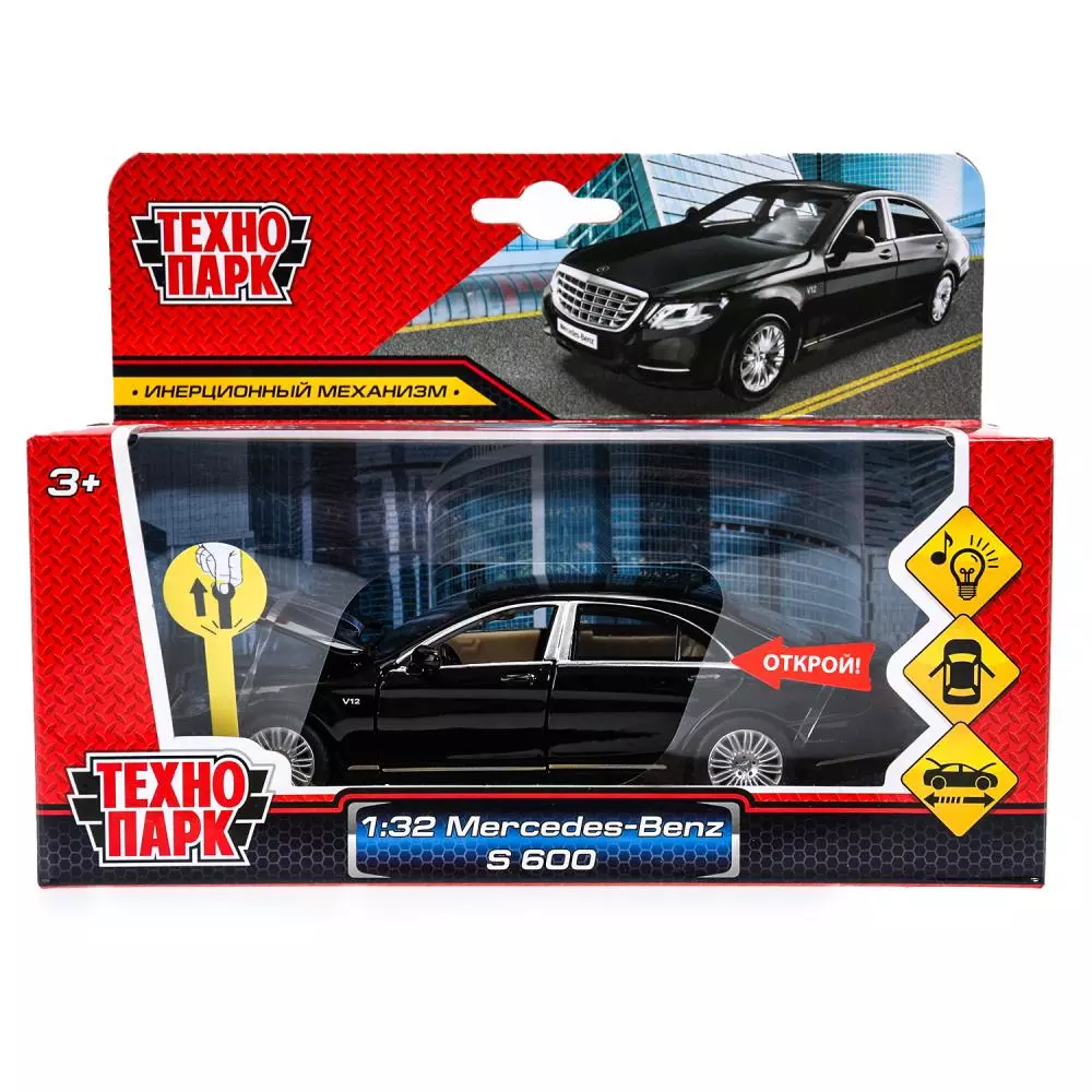 Автомобиль Mercedes-Benz S600 15см металл черный Технопарк SB-68401