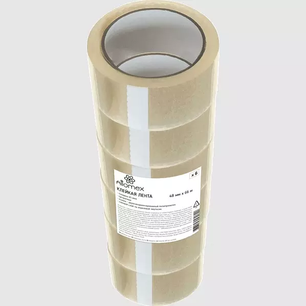 Клейкая лента упаковочная Attomex прозрачная, 45 мкм, 48 ммx66 м, 4164111
