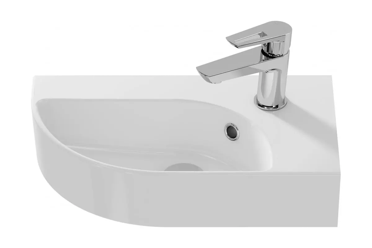 Маленькая раковина подвесная угловая 45х25х15 см Cersanit CAMEO 45 правая S-UM-CAM45/1-w отверстие под смеситель в углу