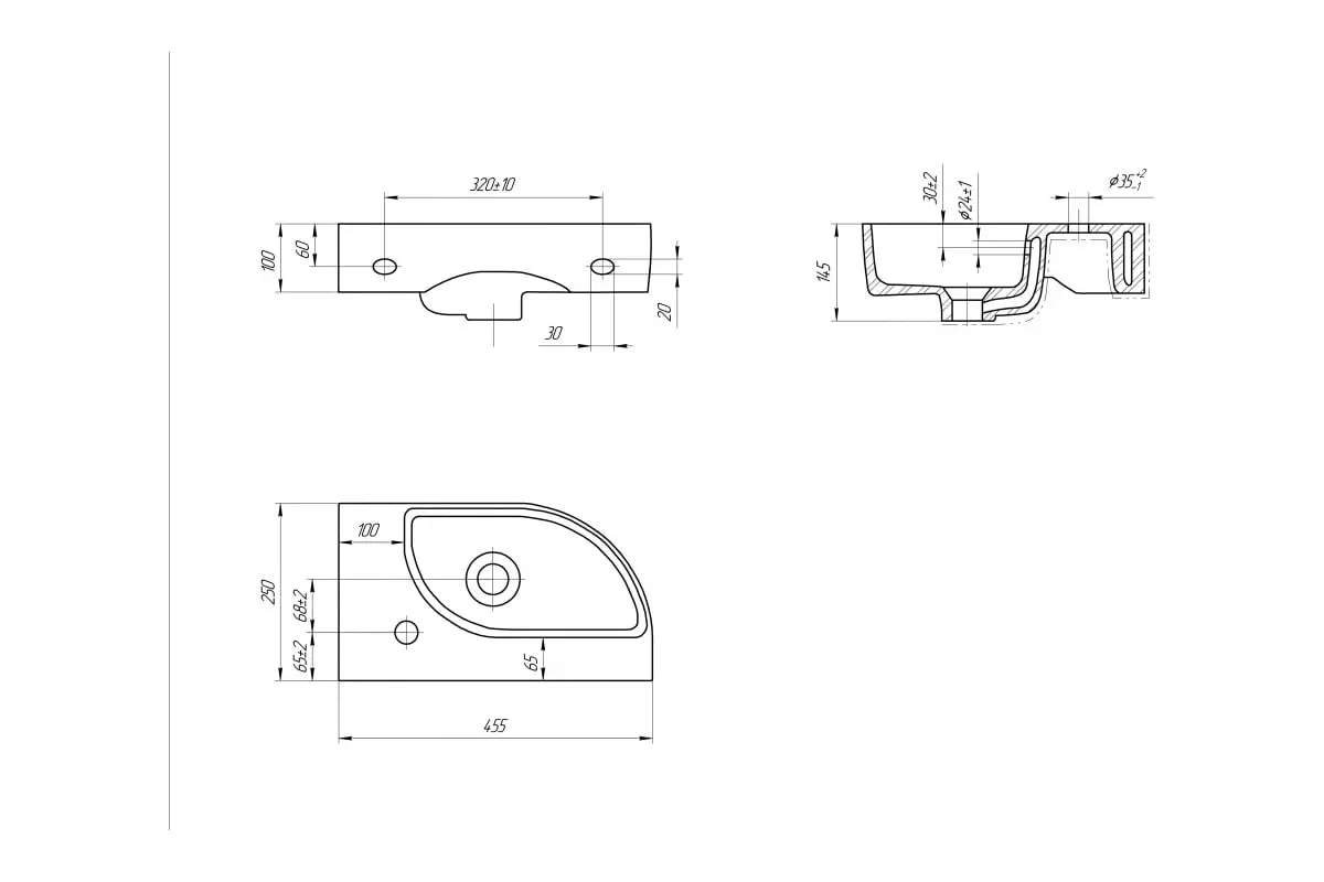 Маленькая раковина подвесная угловая 45х25х15 см Cersanit CAMEO 45 правая S-UM-CAM45/1-w отверстие под смеситель в углу