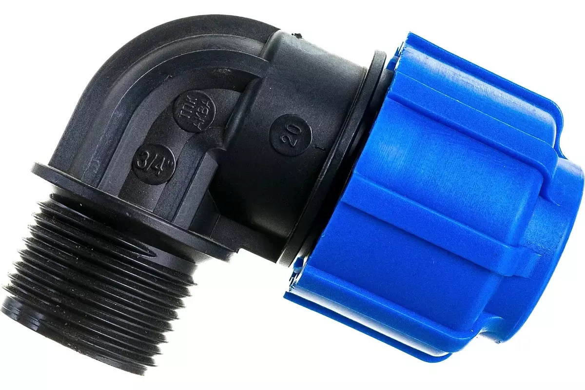 Отвод ПНД с резьбой 20x3/4&quot; НР, компрессионный, PN16, RTP 11550