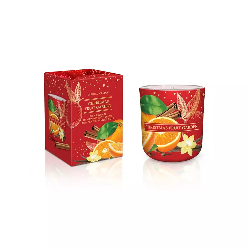 Cвеча ароматизированная в стакане 150 г Bartek Рождественский Фруктовый сад/Christmas Fruit Garden