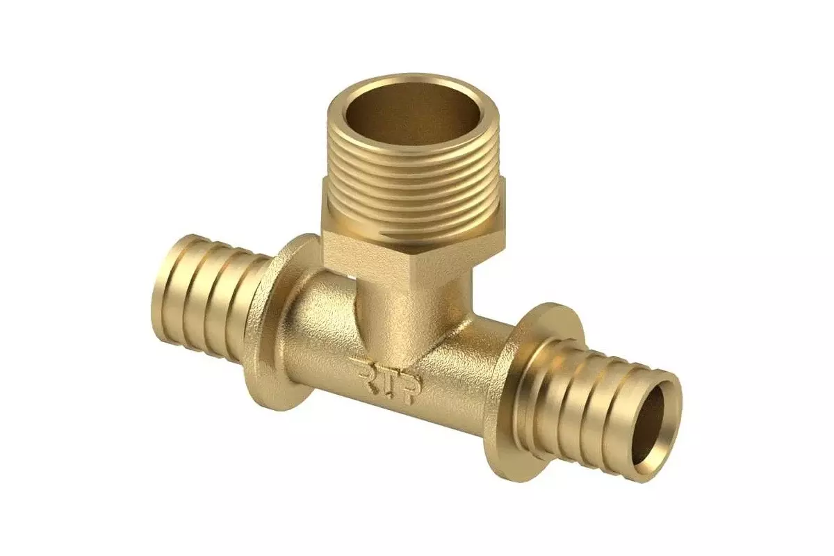 Тройник переходный аксиальный 16х1/2&quot;х16 НР, латунь, RTP 34808