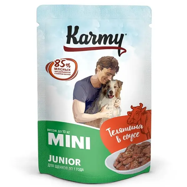 Влажный корм для щенков Karmy Mini Junior телятина в соусе 80 гр.