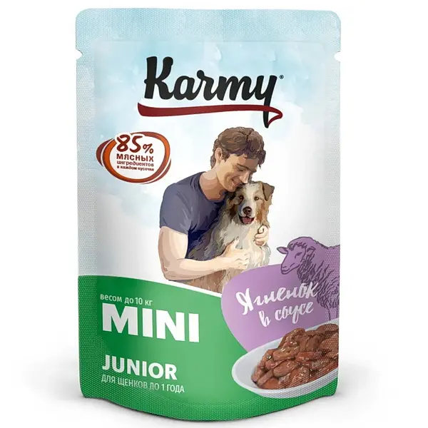 Влажный корм для щенков Karmy Mini Junior Ягненок в соусе 80 гр.