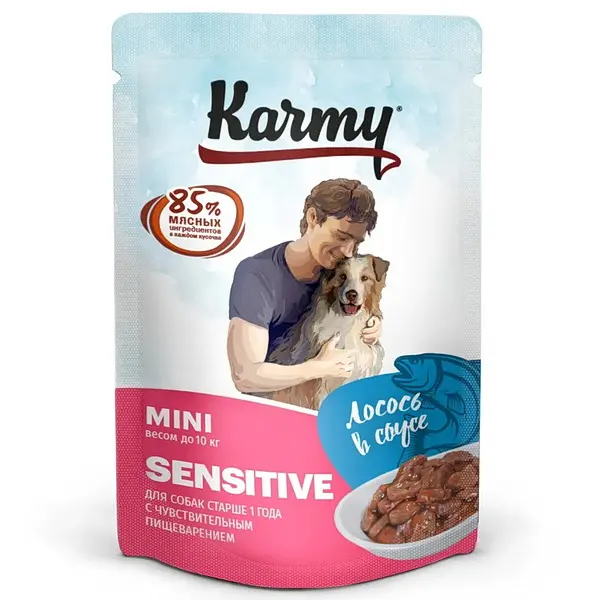 Влажный корм для собак Karmy Sensitive Mini Лосось в соусе 80 гр.