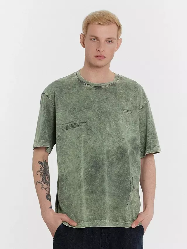 Футболка мужская Mark Formelle 111858 ACID WASH серый +печать, р-р 100-182/188 (50 / L)