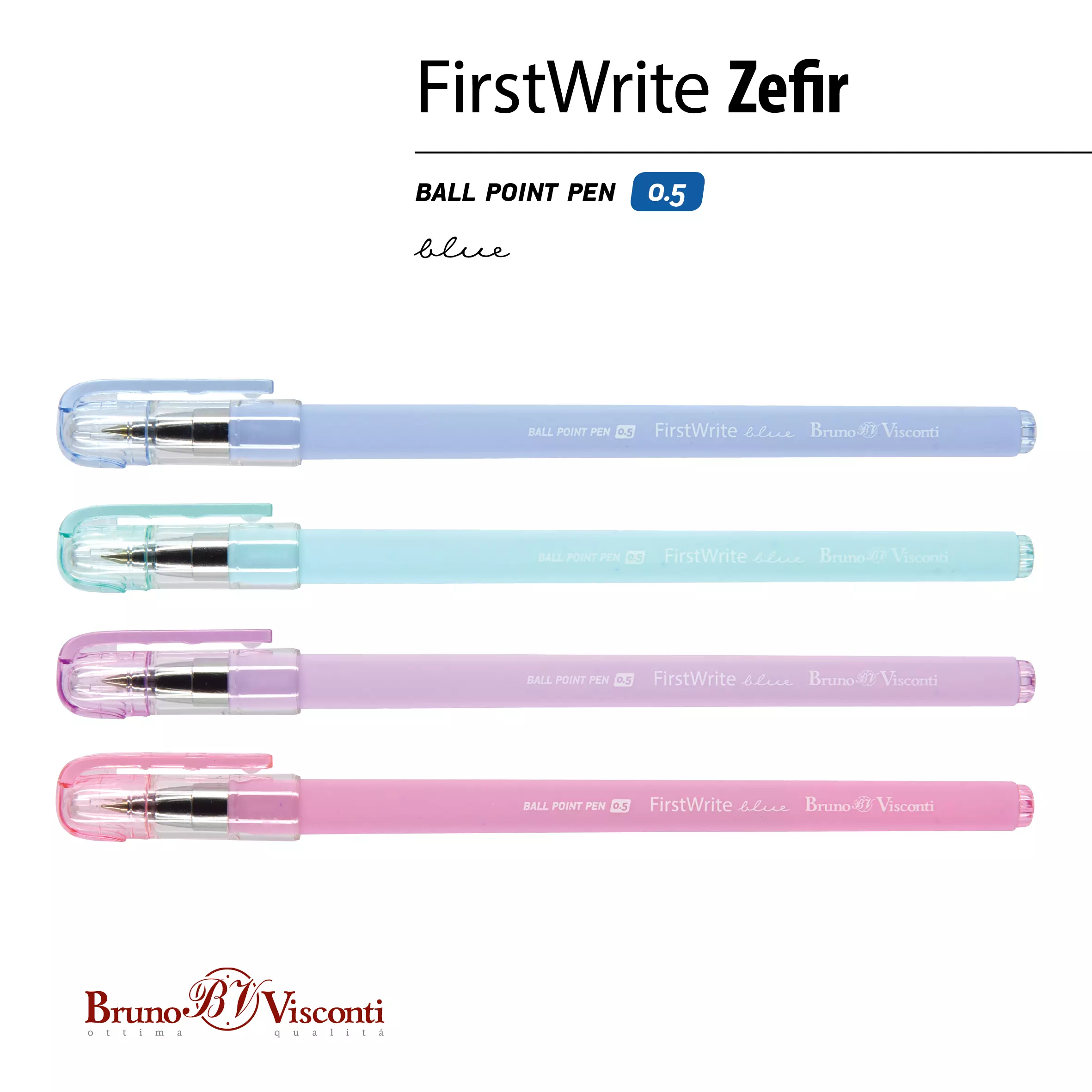 Шариковая ручка BrunoVisconti FirstWrite Zefir, чернила синие, ассорти