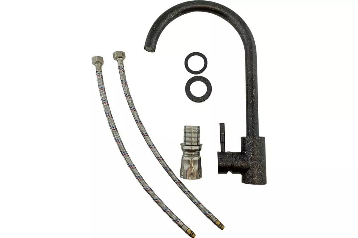 Смеситель для кухни, высокий излив, черный меланж, Oute T40313BK-303, нерж. сталь