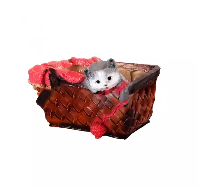 Кашпо садовое из гипса Котенок с клубком в корзине 190х250 мм 40