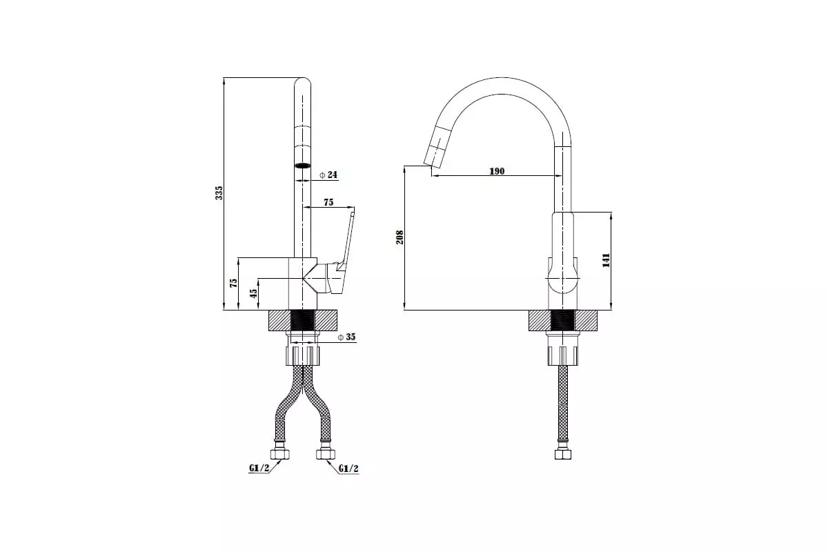 Смеситель для кухни, высокий излив, черный матовый, ESKO Singapore black SB 519, латунь