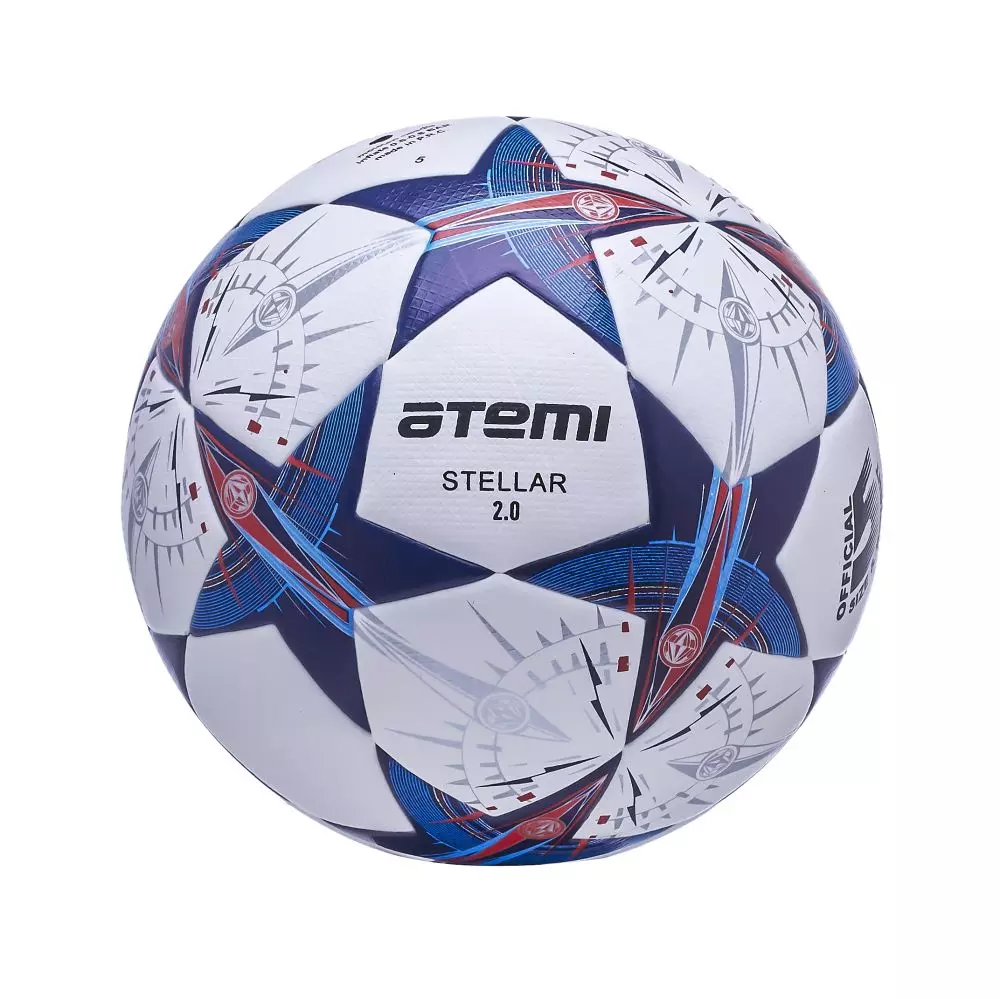 Мяч футбольный Atemi STELLAR-2.0, PU+EVA, бел/син/оранж., р.5, Thermo mould (б/швов), окруж 68-71