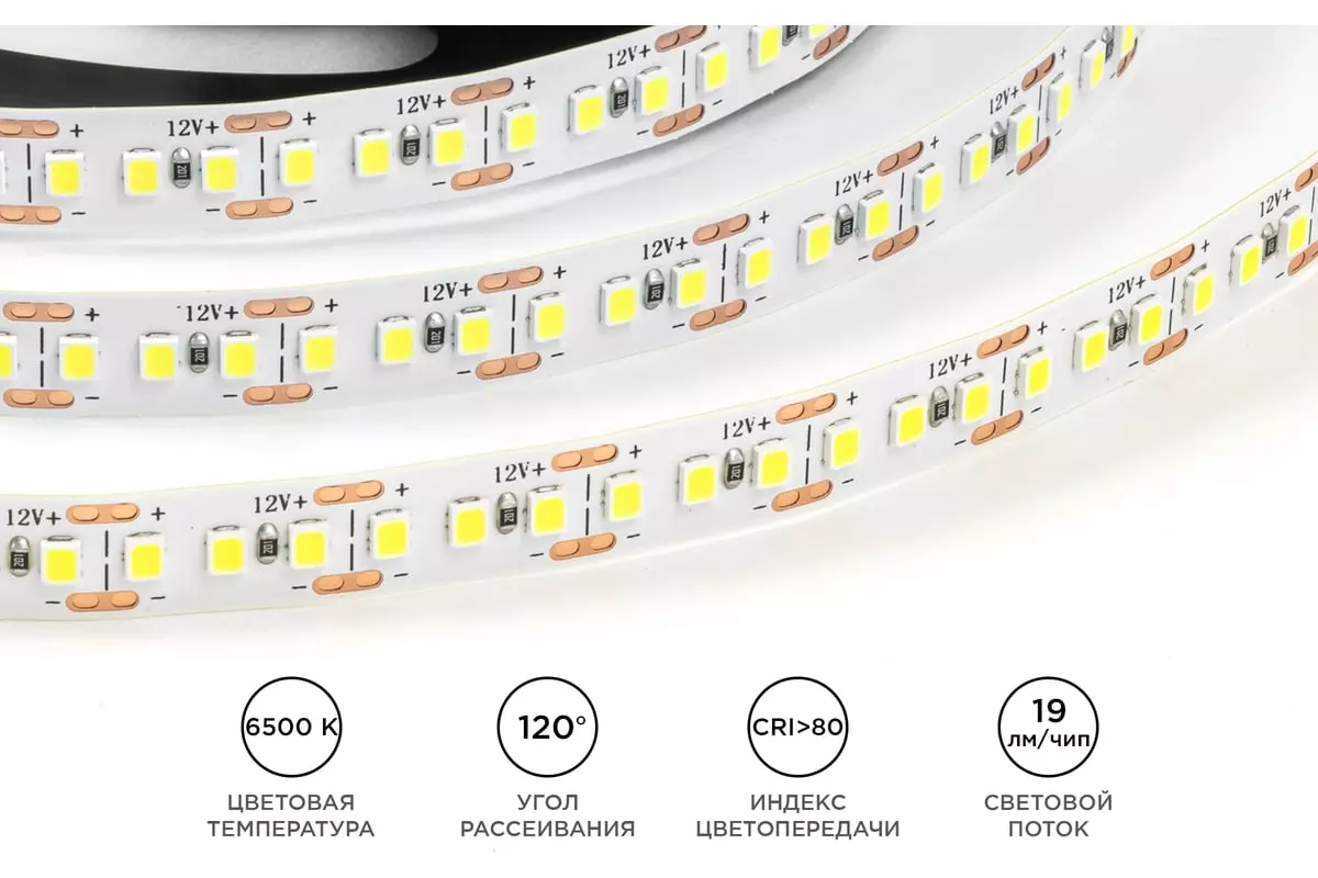 Светодиодная лента 12В 14,4Вт/м 1600Лм/м 6500К 5м 10мм SMD2835 180шт/м IP20 OGM LSE-264
