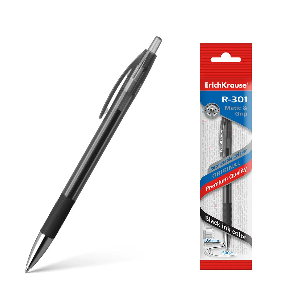 Гелевая ручка автоматическая ErichKrause 46817 R-301 Original Gel Matic&Grip 0.5, чернил черный