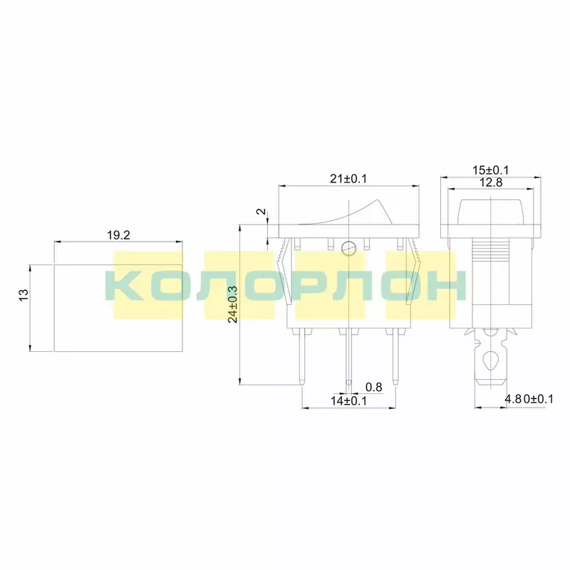 Выключатель клавишный 250V 6А (3с) ON-OFF зеленый с подсветкой Mini REXANT 36-2153