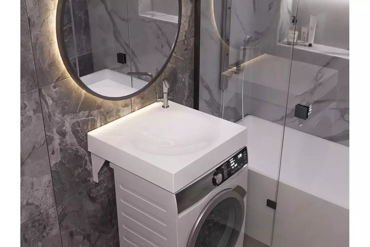 Раковина над стиральной машиной 60х60х11 см Paola Sergio 600, литьевой мрамор, (крепёж)