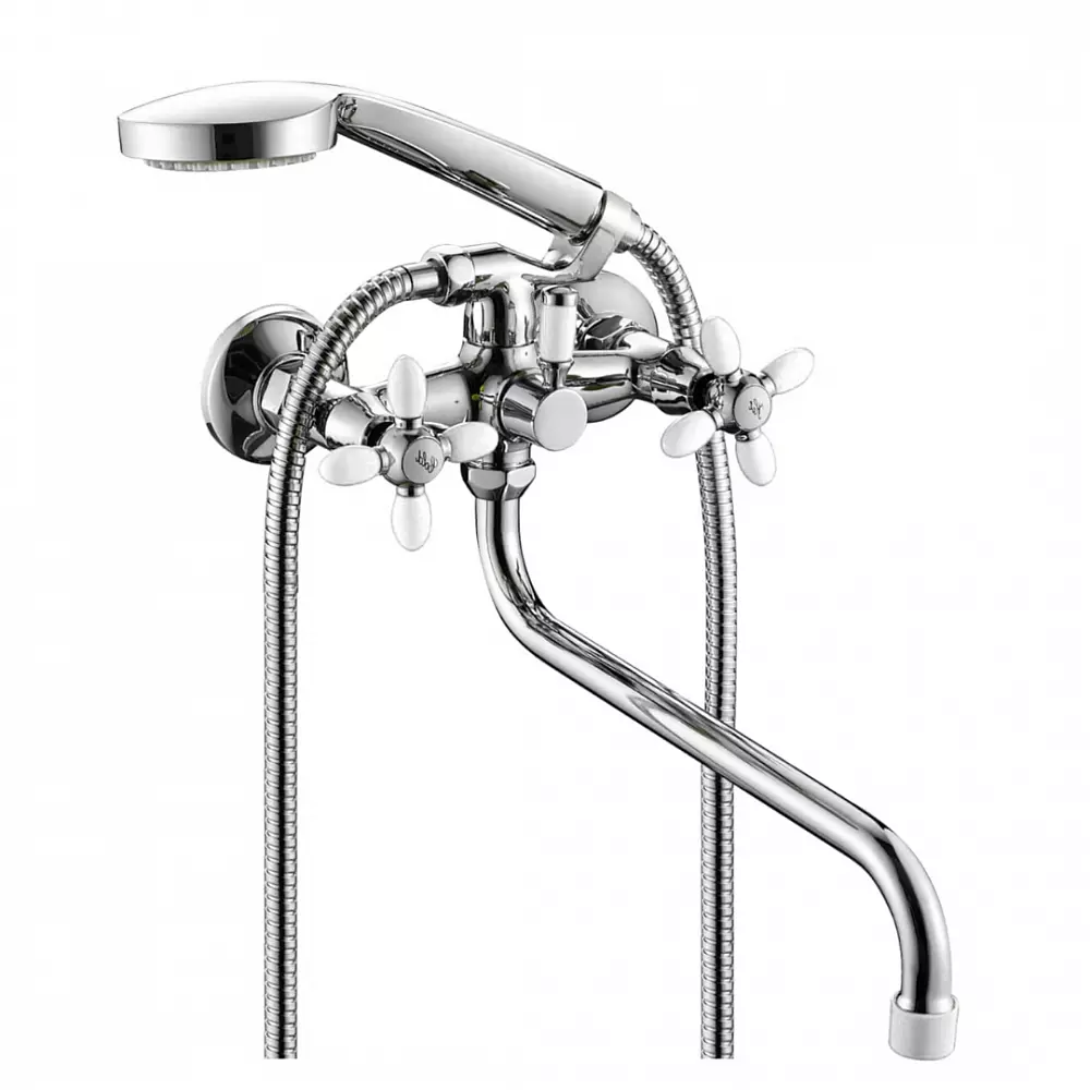 Двухвентильный смеситель для ванны, длинный излив 35 см, хром, Rainsberg R6023F-8, силумин