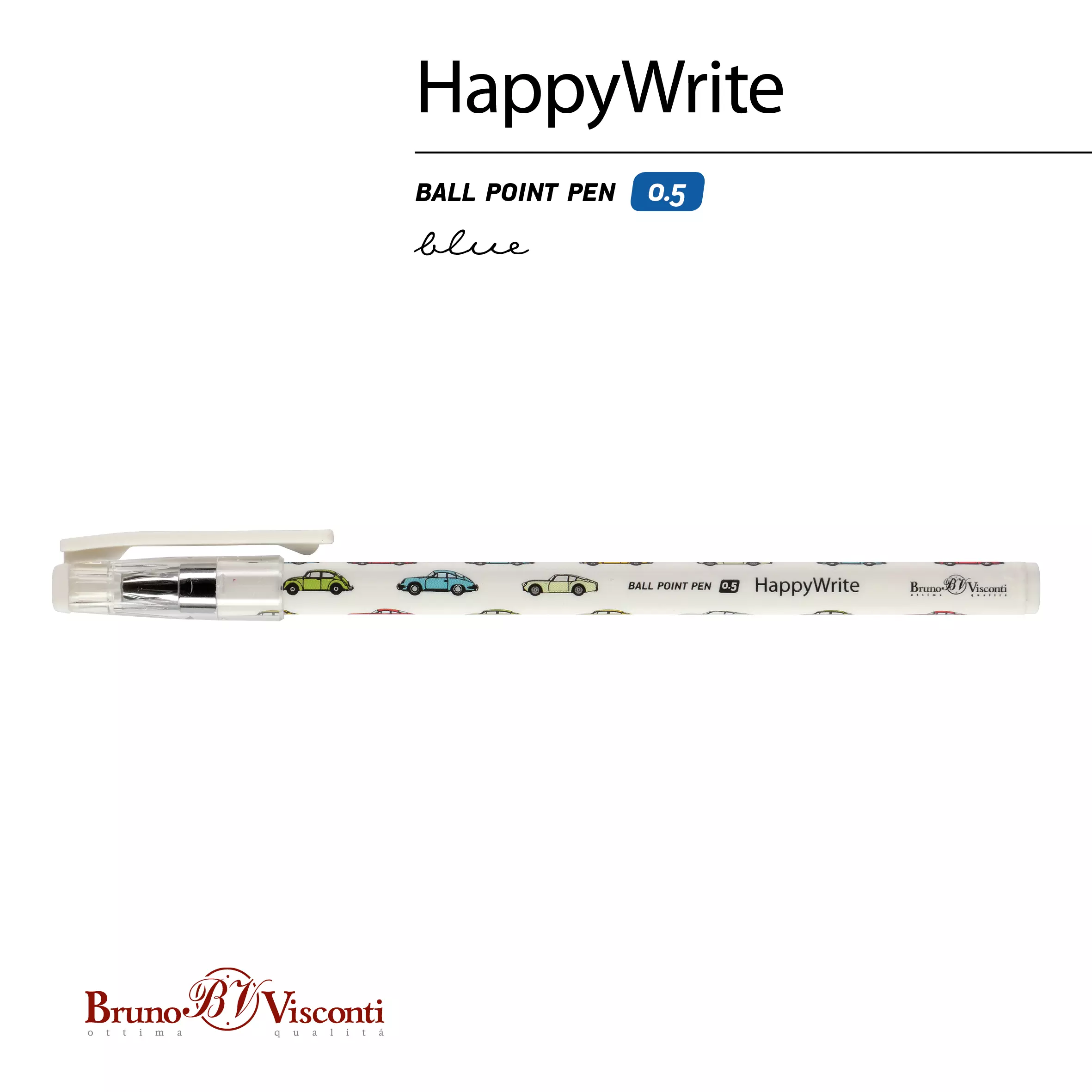 Шариковая ручка BrunoVisconti HappyWrite. Happy boy. Машинки, 0.5 мм, синяя