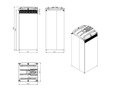 Дачный душ с подогревом 2 кВт, бак 110 л Rostok зелёный (2300 х 1000 х 1000)