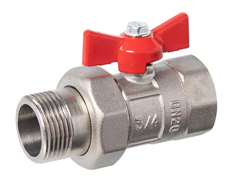 Кран шаровой 3/4" ВР/американка, никель, бабочка красная, стандартный проход Практик ГАЛЛОП, PN16